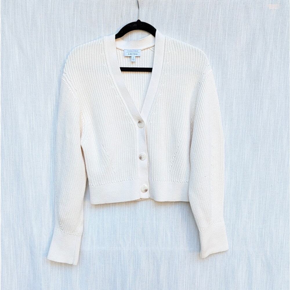 & Other Stories Short Cardigan Womens S Cream Boxy Oversized Rib Knit Button - Picture 2 of 10
